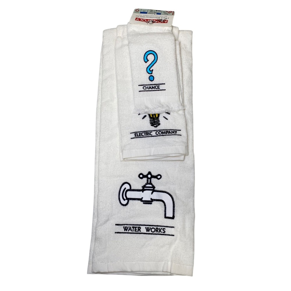 Monopoly 2002 3 Piece Bath Towel Set NWT Hasbro Jay Franco Embroidered